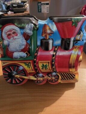 Vintage Ullman Plastic Christmas Santa Train Cookie Container